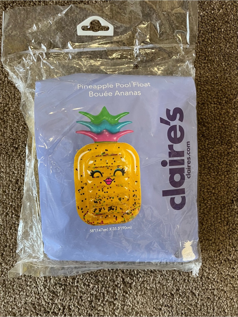 Claire’s Pineapple Pool Float | Glitter Confetti, 58” x 35.5”